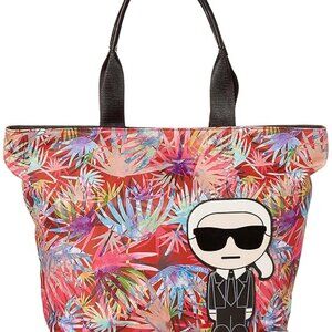 Karl Lagerfeld Paris Tropical Palm Nylon Tote Bag Ikonik Karl Character Shopper